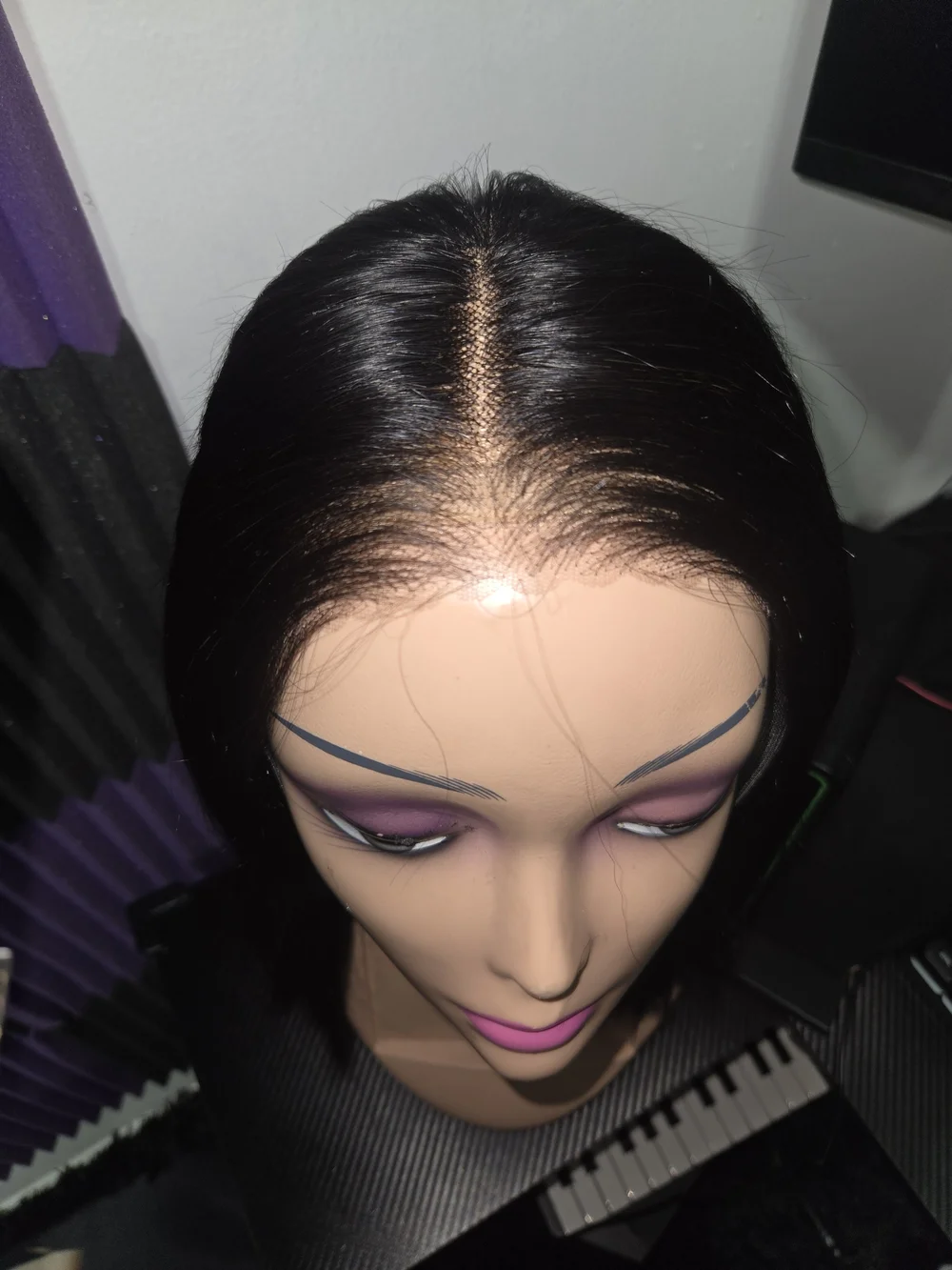 7x5 glueless Straight Lace Front Wig with Natural Center Part 14 Inch